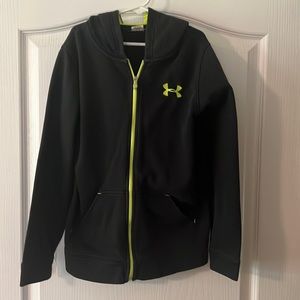 Under Armor black and neon yellow zip up hoodie boys size medium